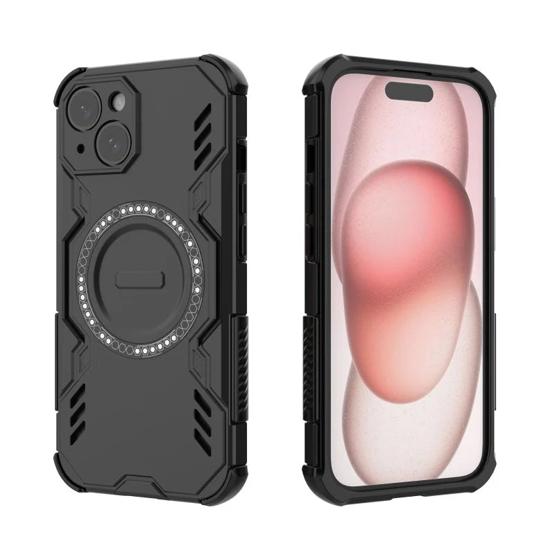 WANLONFENG For iPhone 15 Magnetic Case  DJ Series PC TPU Phone Cover with 2Pcs Tempered Glass Film - Black - 3