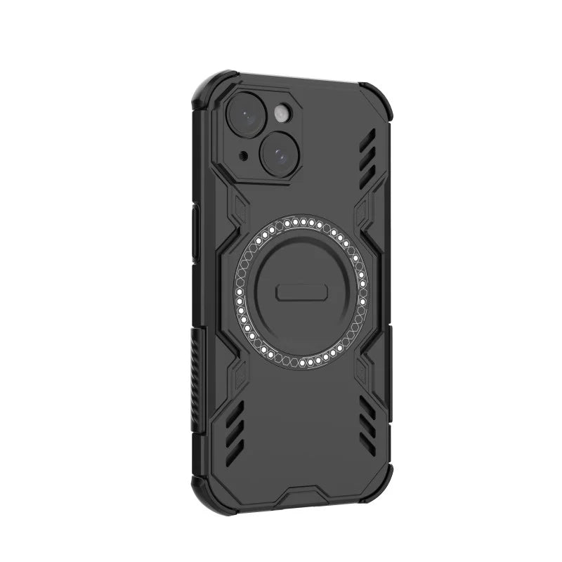 WANLONFENG For iPhone 15 Magnetic Case  DJ Series PC TPU Phone Cover with 2Pcs Tempered Glass Film - Black - 4