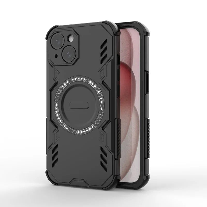 WANLONFENG For iPhone 15 Magnetic Case  DJ Series PC TPU Phone Cover with 2Pcs Tempered Glass Film - Black - 5