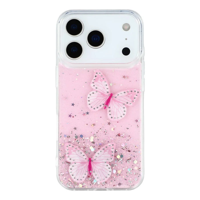For iPhone 17 Pro Case Epoxy PVC Butterfly TPU Aesthetics Phone Cover - Pink - 3