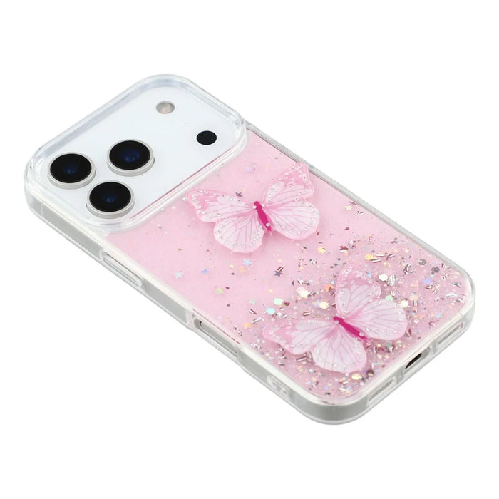 For iPhone 17 Pro Case Epoxy PVC Butterfly TPU Aesthetics Phone Cover - Pink - 4