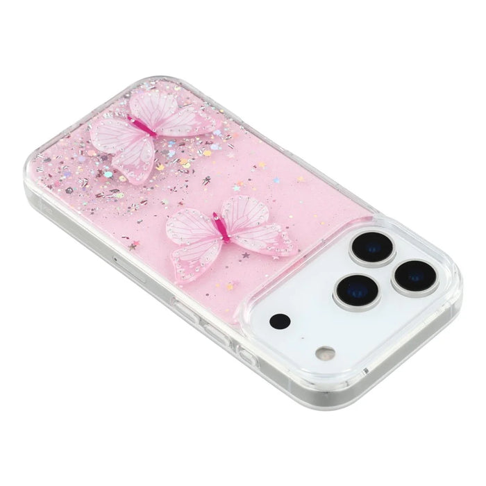For iPhone 17 Pro Case Epoxy PVC Butterfly TPU Aesthetics Phone Cover - Pink - 5