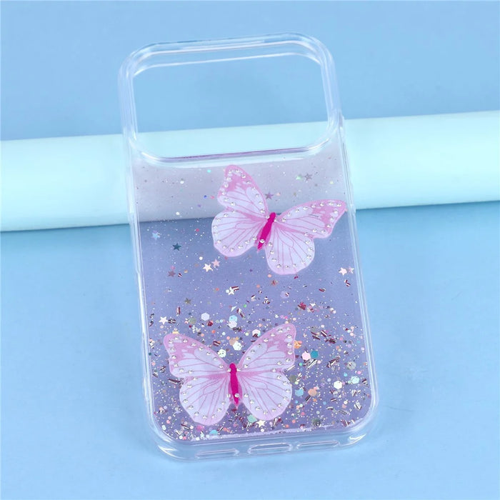 For iPhone 17 Pro Case Epoxy PVC Butterfly TPU Aesthetics Phone Cover - Pink - 6