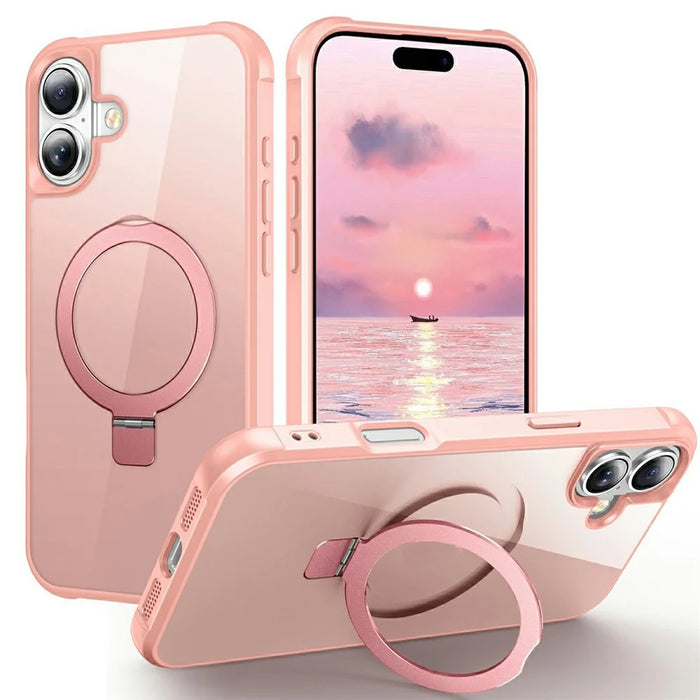 For iPhone 17 Case Compatible with MagSafe Ring Holder Kickstand TPU + PC Phone Cover - Pink - 1