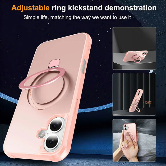 For iPhone 17 Case Compatible with MagSafe Ring Holder Kickstand TPU + PC Phone Cover - Pink - 2