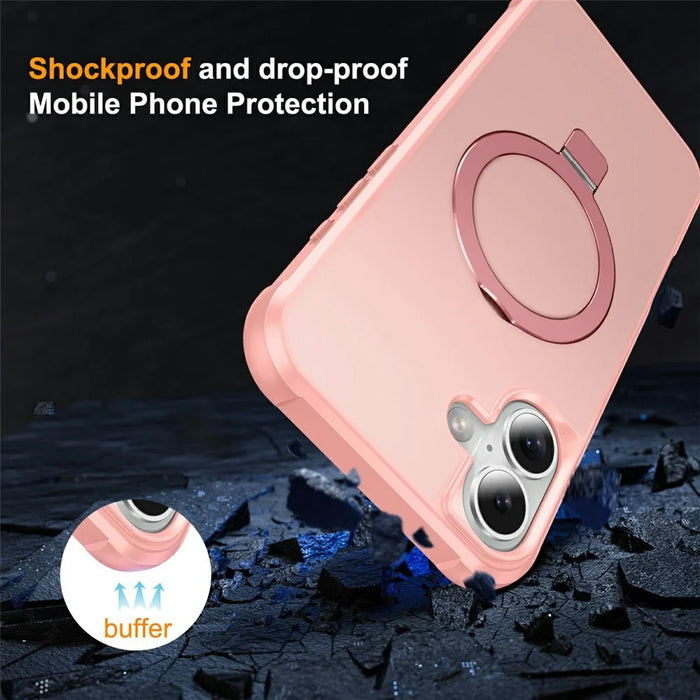 For iPhone 17 Case Compatible with MagSafe Ring Holder Kickstand TPU + PC Phone Cover - Pink - 7