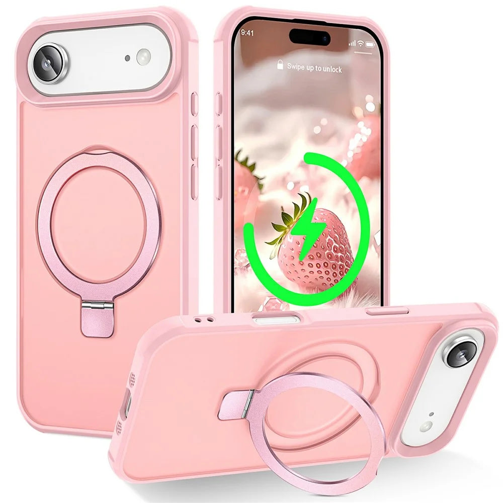 For iPhone Air Case Compatible with MagSafe Ring Holder Kickstand TPU + PC Phone Cover - Pink - 1