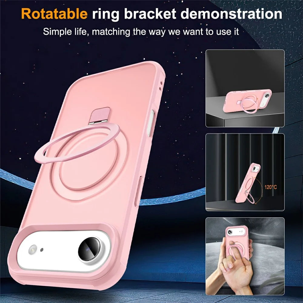 For iPhone Air Case Compatible with MagSafe Ring Holder Kickstand TPU + PC Phone Cover - Pink - 4