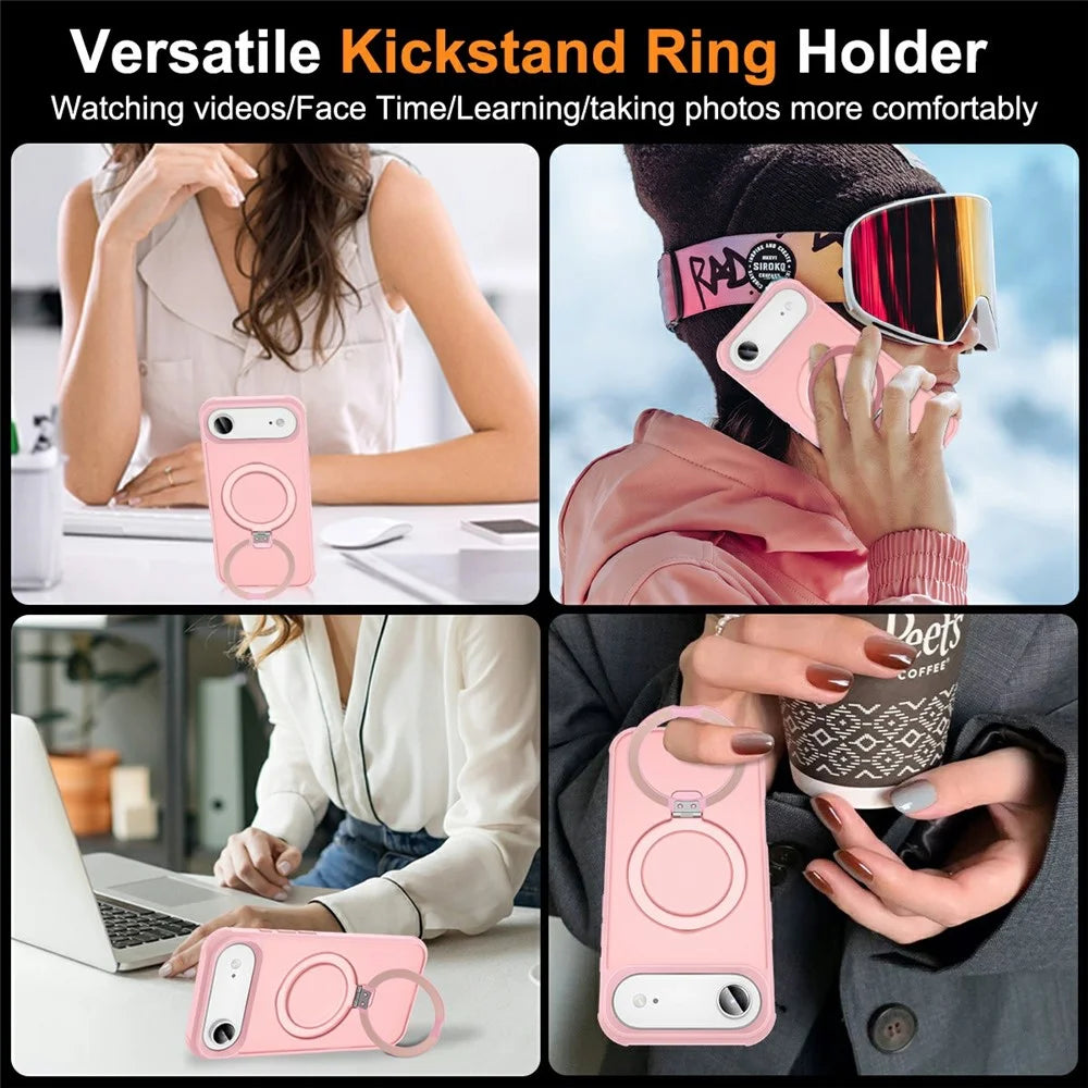 For iPhone Air Case Compatible with MagSafe Ring Holder Kickstand TPU + PC Phone Cover - Pink - 6