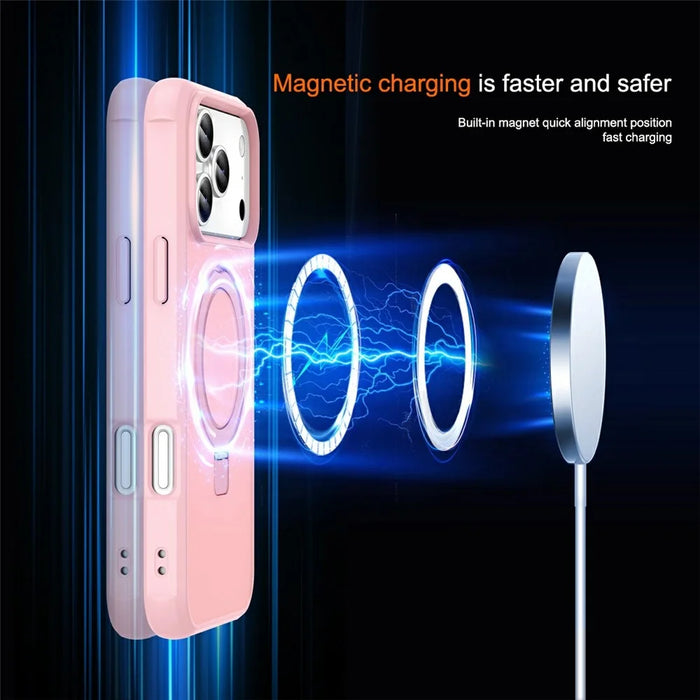 For iPhone 17 Pro Case Compatible with MagSafe Ring Holder Kickstand TPU + PC Phone Cover - Pink - 2