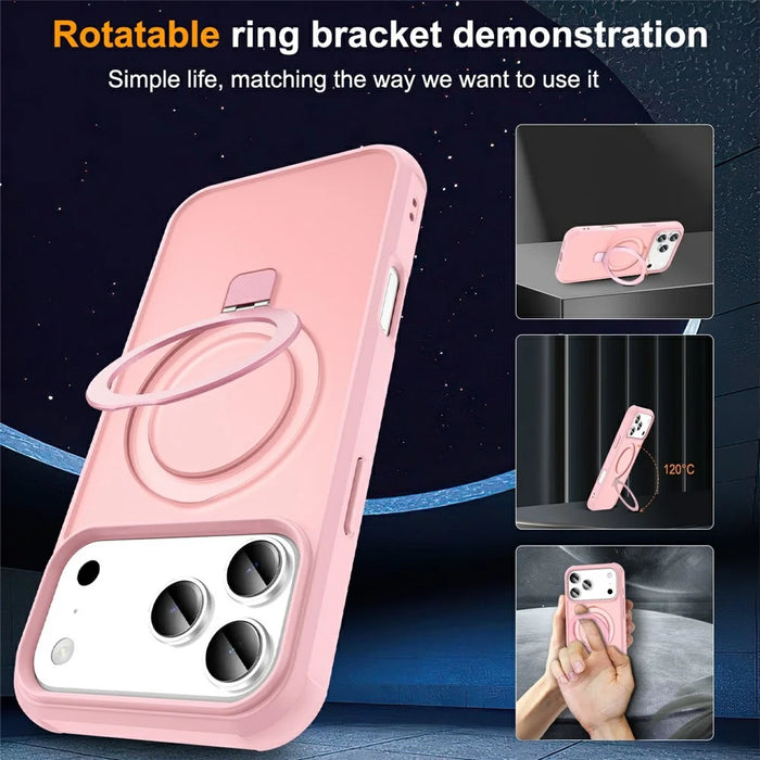 For iPhone 17 Pro Case Compatible with MagSafe Ring Holder Kickstand TPU + PC Phone Cover - Pink - 4