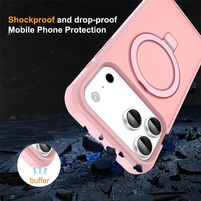 For iPhone 17 Pro Max Case Compatible with MagSafe Ring Holder Kickstand TPU + PC Phone Cover - Pink - 3