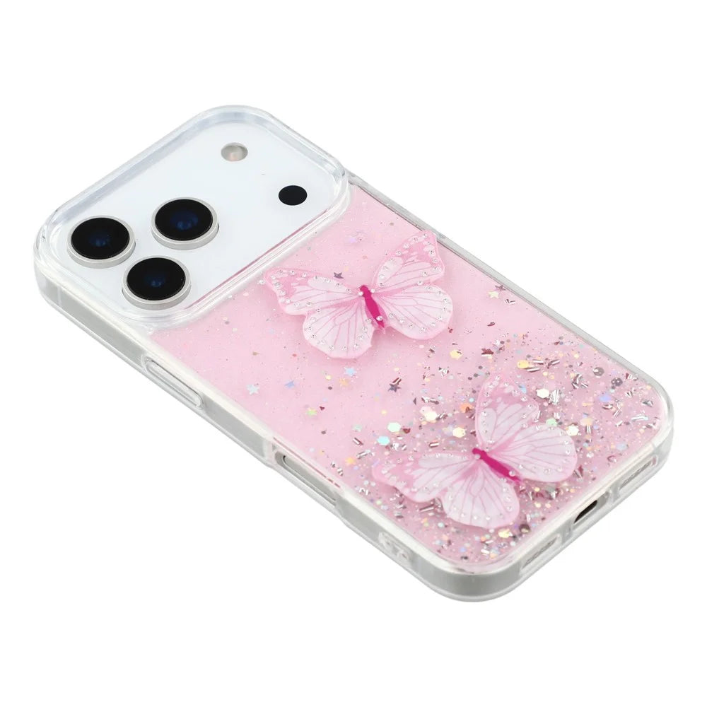 For iPhone 17 Pro Max Case Epoxy PVC Butterfly TPU Aesthetics Phone Cover - Pink - 4