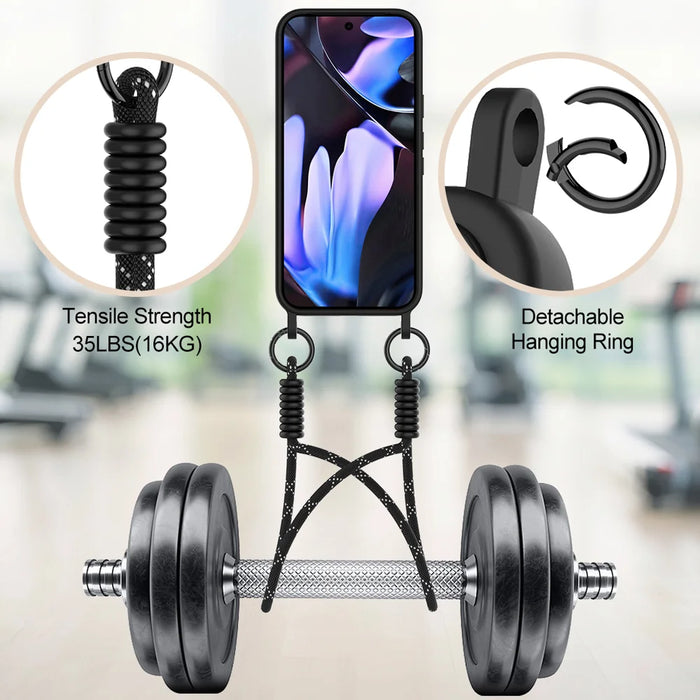For Google Pixel 10 Pro XL Liquid Silicone Case  Phone Back Cover with Card Holder and Short Strap - Black - 4