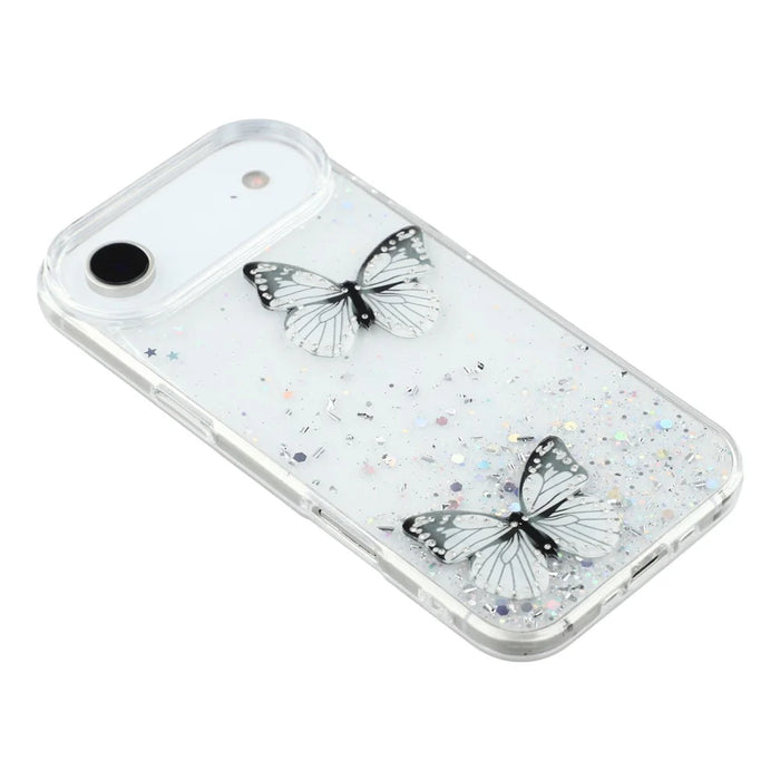 For iPhone Air Case Epoxy PVC Butterfly TPU Aesthetics Phone Cover - White - 4