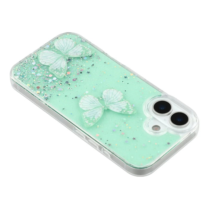 For iPhone 17 Case Epoxy PVC Butterfly TPU Aesthetics Phone Cover - Green - 5