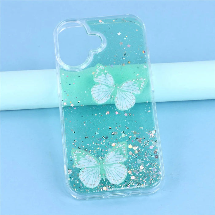 For iPhone 17 Case Epoxy PVC Butterfly TPU Aesthetics Phone Cover - Green - 6