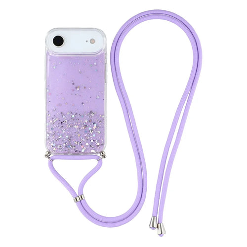 For iPhone Air Case Cute Bling TPU Epoxy Phone Cover with Lanyard - Purple - 1