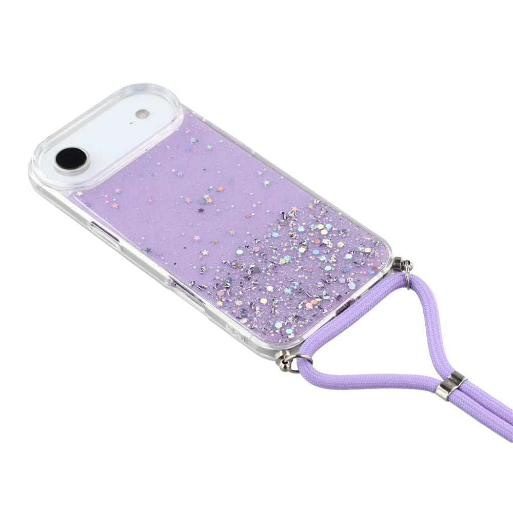 For iPhone Air Case Cute Bling TPU Epoxy Phone Cover with Lanyard - Purple - 3