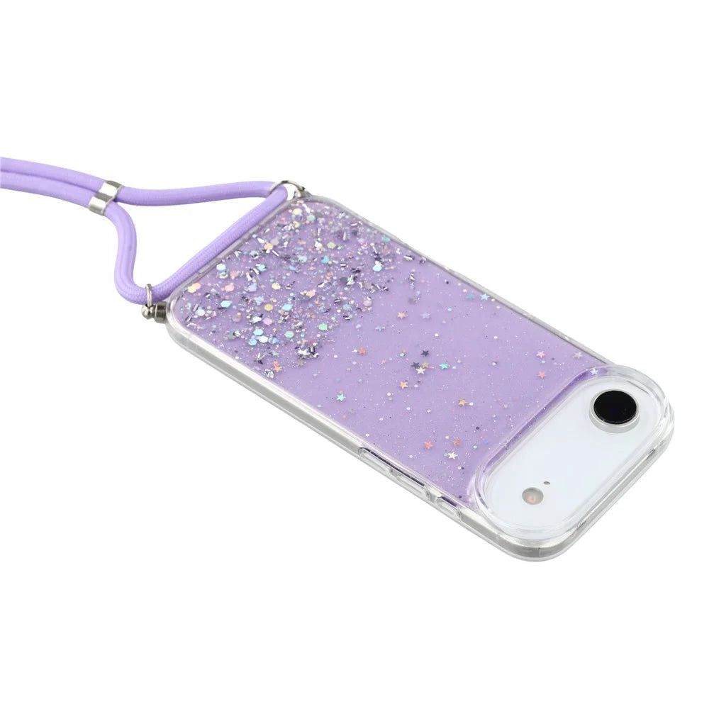 For iPhone Air Case Cute Bling TPU Epoxy Phone Cover with Lanyard - Purple - 4