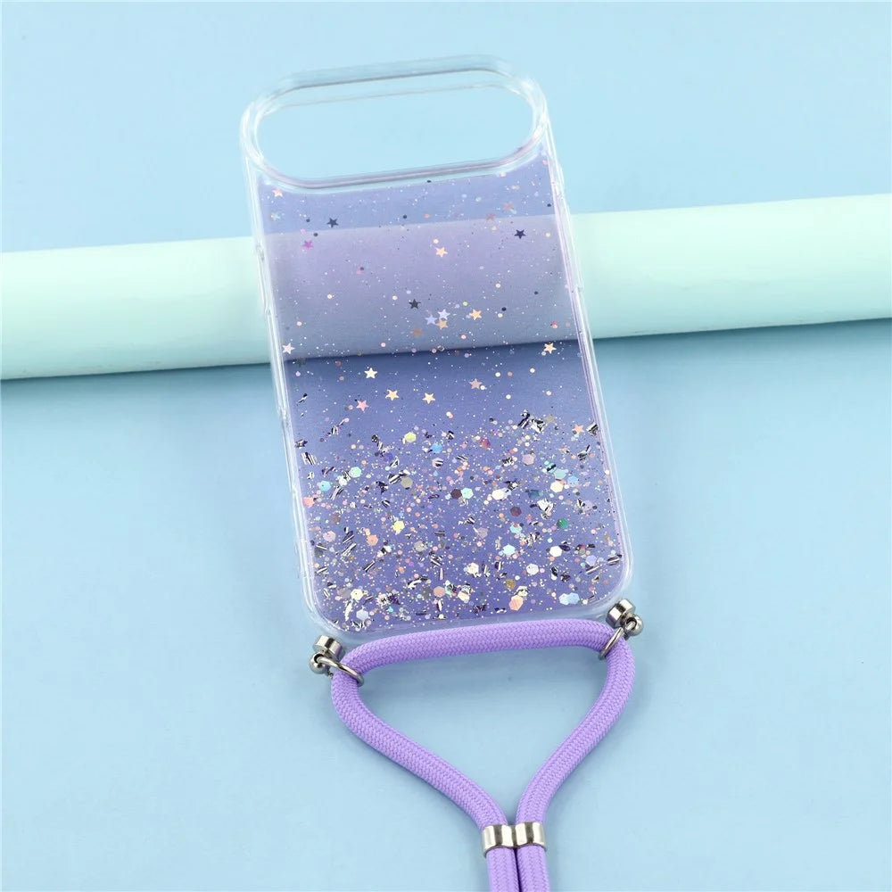 For iPhone Air Case Cute Bling TPU Epoxy Phone Cover with Lanyard - Purple - 5