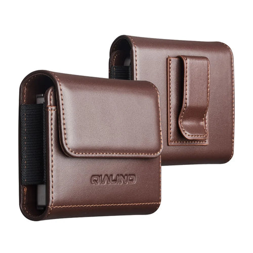 QIALINO For Universal  Flip Phones Leather Waist Pack Multi-Functional Belt Pouch Phone Storage Bag - Brown - 1