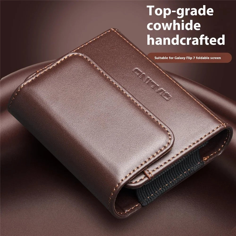 QIALINO For Universal  Flip Phones Leather Waist Pack Multi-Functional Belt Pouch Phone Storage Bag - Brown - 2