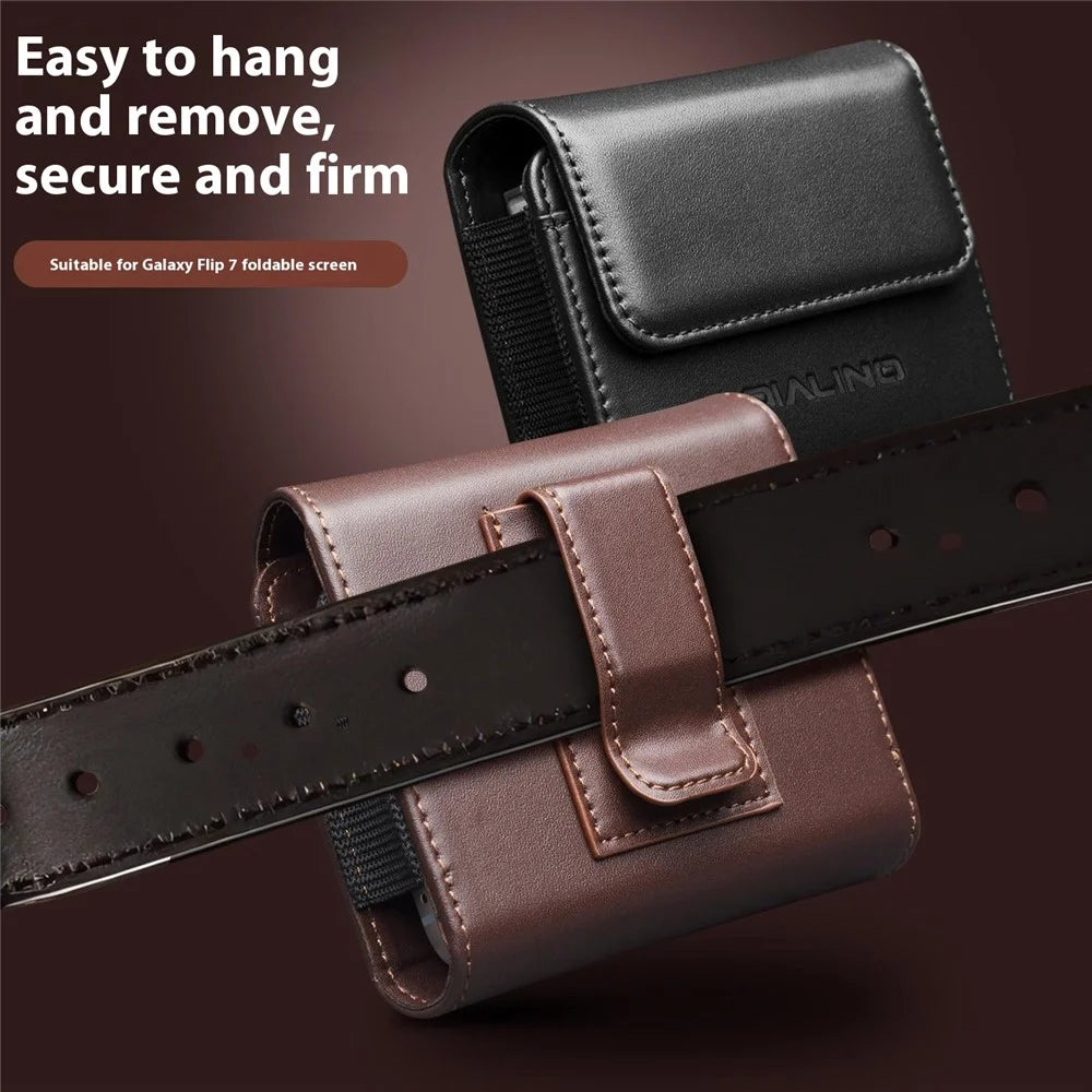 QIALINO For Universal  Flip Phones Leather Waist Pack Multi-Functional Belt Pouch Phone Storage Bag - Brown - 3