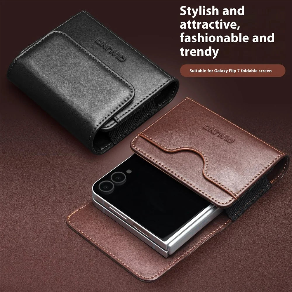 QIALINO For Universal  Flip Phones Leather Waist Pack Multi-Functional Belt Pouch Phone Storage Bag - Brown - 5