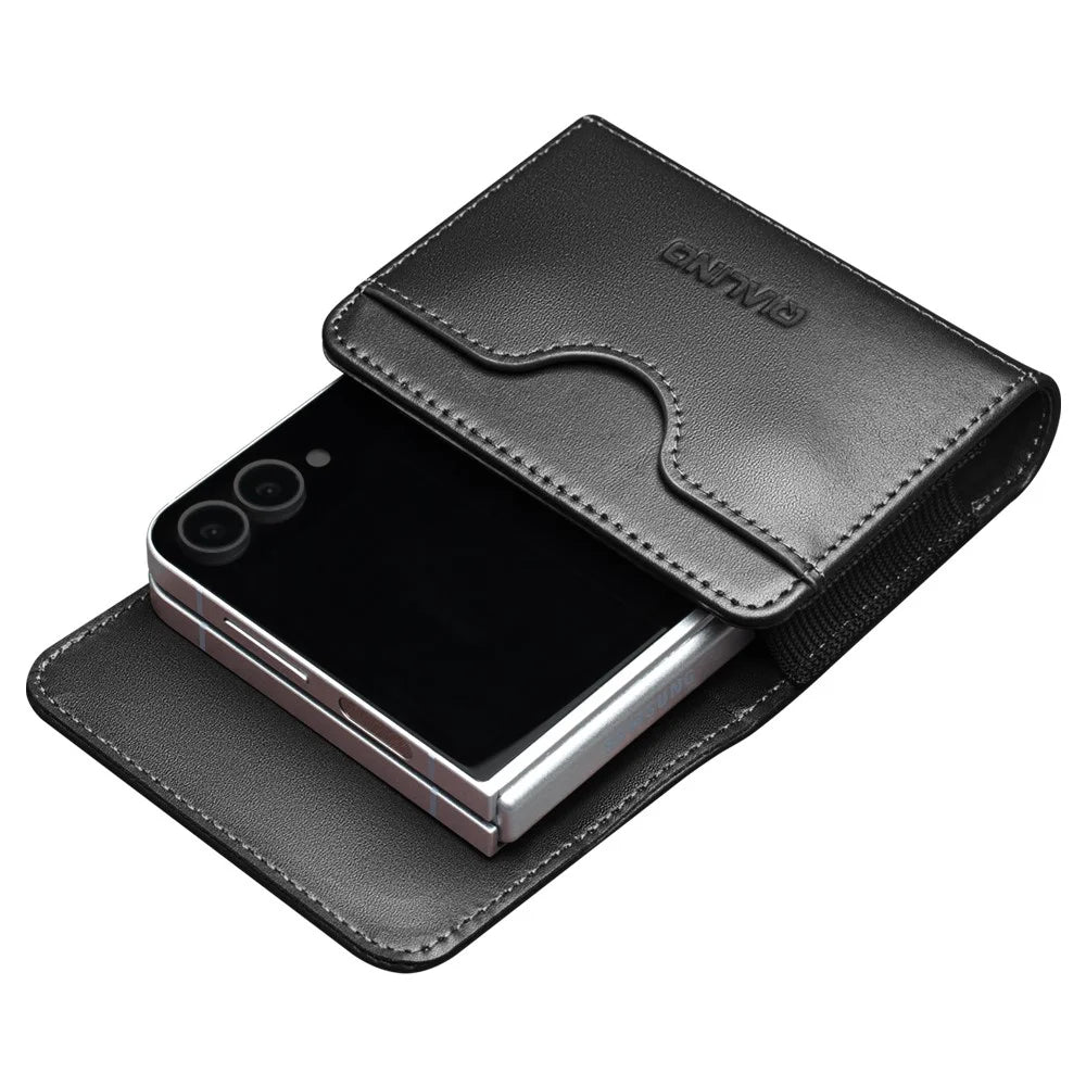 QIALINO For Universal  Flip Phones Leather Waist Pack Multi-Functional Belt Pouch Phone Storage Bag - Brown - 7