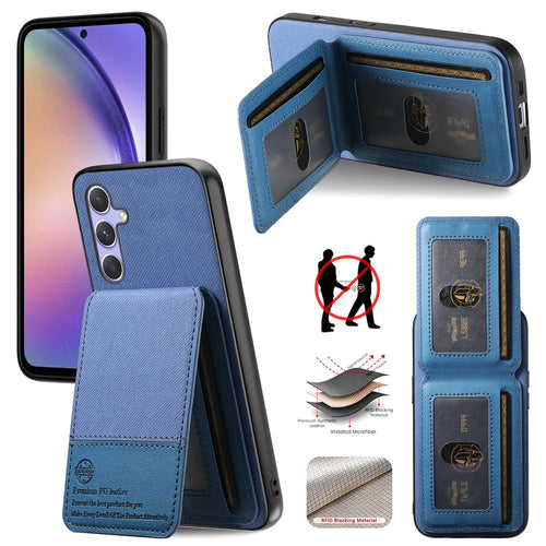 For Samsung Galaxy A18 5G / A18 4G / A17 5G / A17 4G Case Cloth Texture Leather + PC + TPU RFID Blocking Phone Cover with Card Holder - Blue - 1