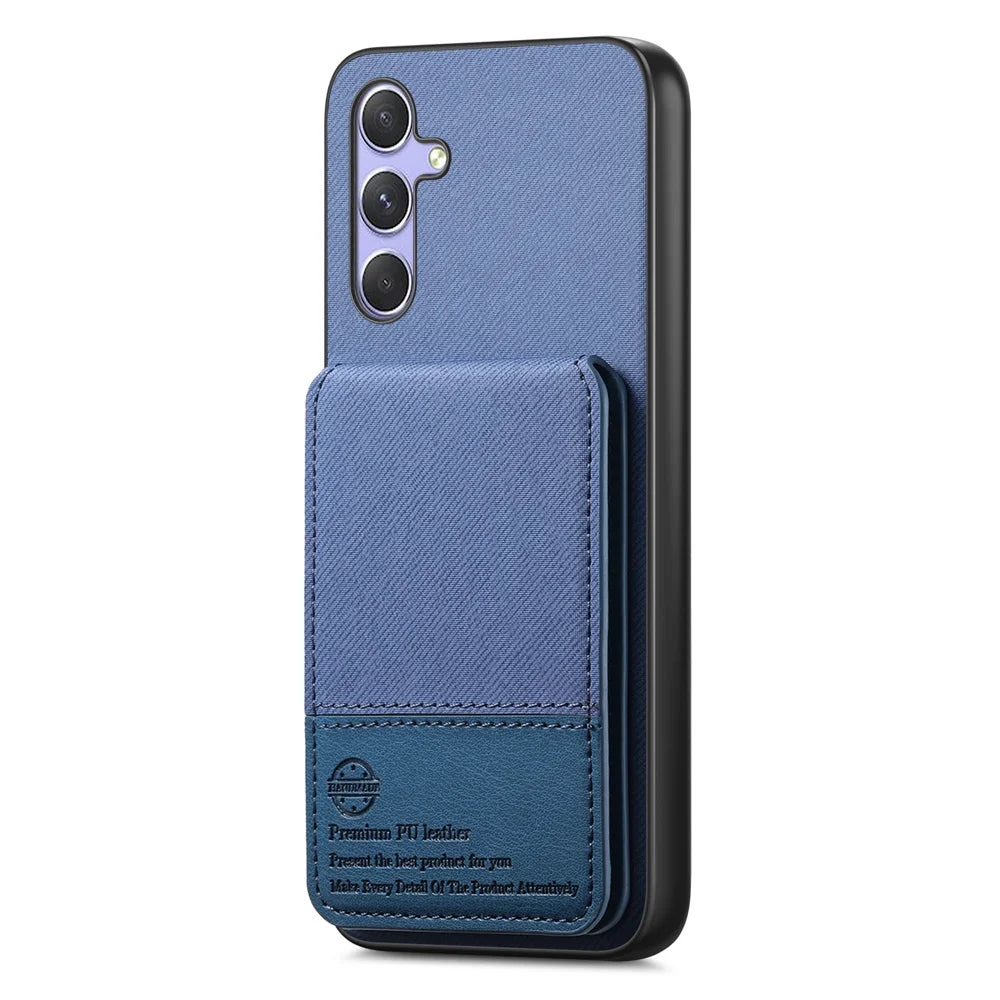 For Samsung Galaxy A18 5G / A18 4G / A17 5G / A17 4G Case Cloth Texture Leather + PC + TPU RFID Blocking Phone Cover with Card Holder - Blue - 2