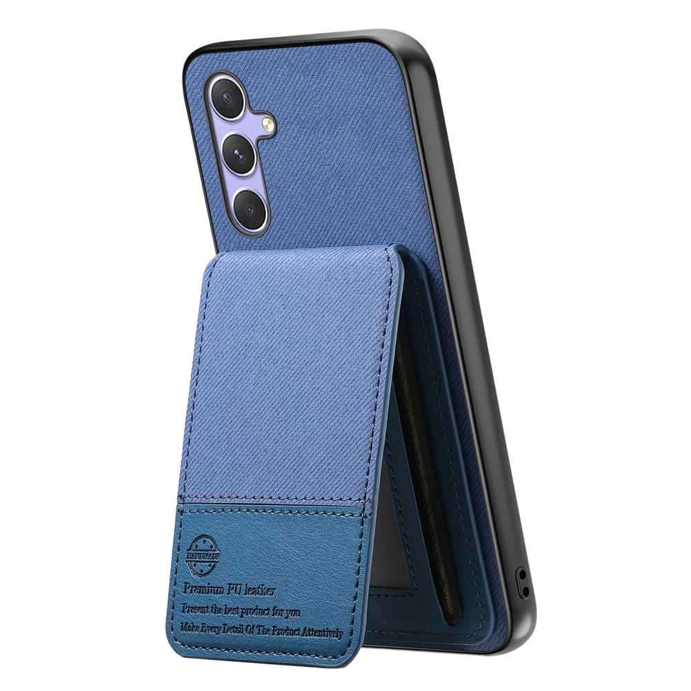 For Samsung Galaxy A18 5G / A18 4G / A17 5G / A17 4G Case Cloth Texture Leather + PC + TPU RFID Blocking Phone Cover with Card Holder - Blue - 3