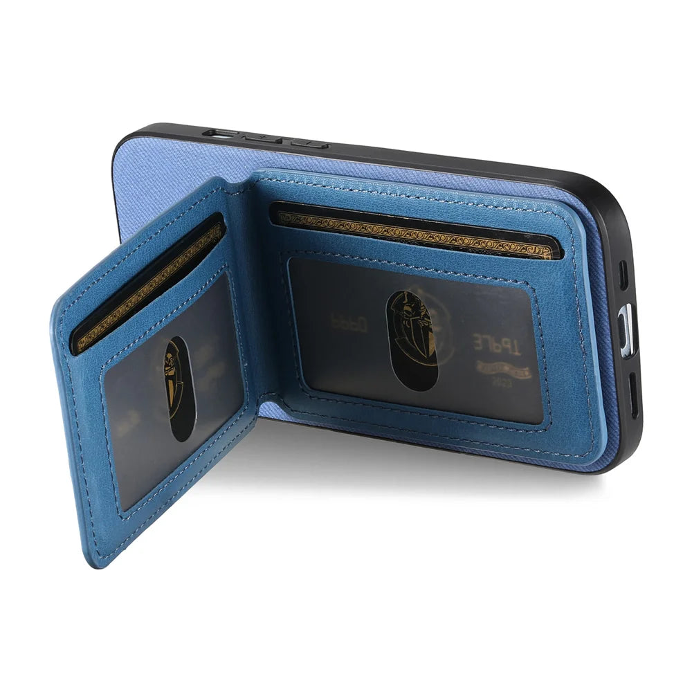 For Samsung Galaxy A18 5G / A18 4G / A17 5G / A17 4G Case Cloth Texture Leather + PC + TPU RFID Blocking Phone Cover with Card Holder - Blue - 5