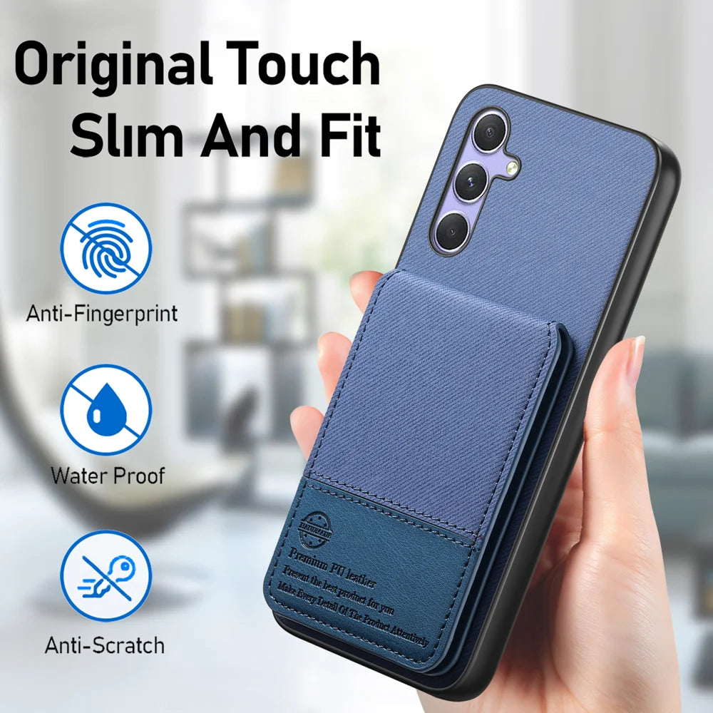 For Samsung Galaxy A18 5G / A18 4G / A17 5G / A17 4G Case Cloth Texture Leather + PC + TPU RFID Blocking Phone Cover with Card Holder - Blue - 7