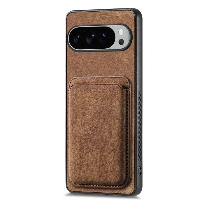 For Google Pixel 10 Pro XL Case Magnetic Case Leather Back Cover with Detachable Card Holder - Brown - 2