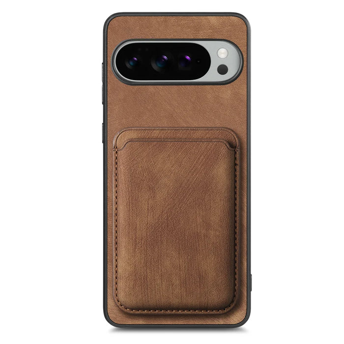 For Google Pixel 10 Pro XL Case Magnetic Case Leather Back Cover with Detachable Card Holder - Brown - 3