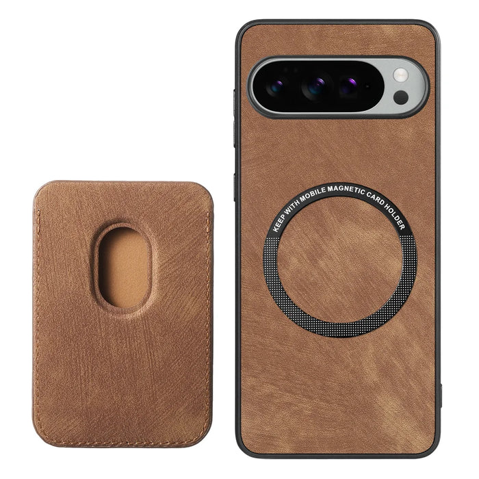 For Google Pixel 10 Pro XL Case Magnetic Case Leather Back Cover with Detachable Card Holder - Brown - 4
