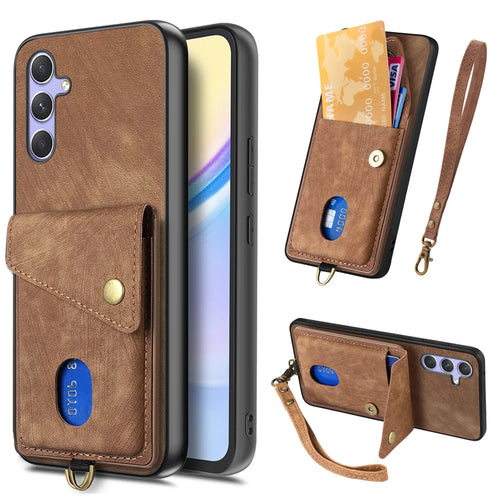 For Samsung Galaxy A18 5G / A18 4G / A17 5G / A17 4G Case with Card Holder Kickstand Leather Phone Back Cover - Brown - 1