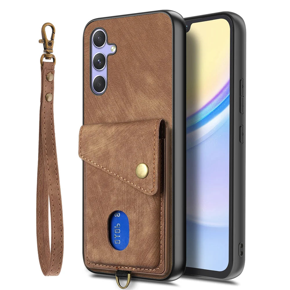 For Samsung Galaxy A18 5G / A18 4G / A17 5G / A17 4G Case with Card Holder Kickstand Leather Phone Back Cover - Brown - 2