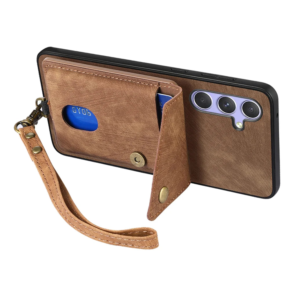 For Samsung Galaxy A18 5G / A18 4G / A17 5G / A17 4G Case with Card Holder Kickstand Leather Phone Back Cover - Brown - 4