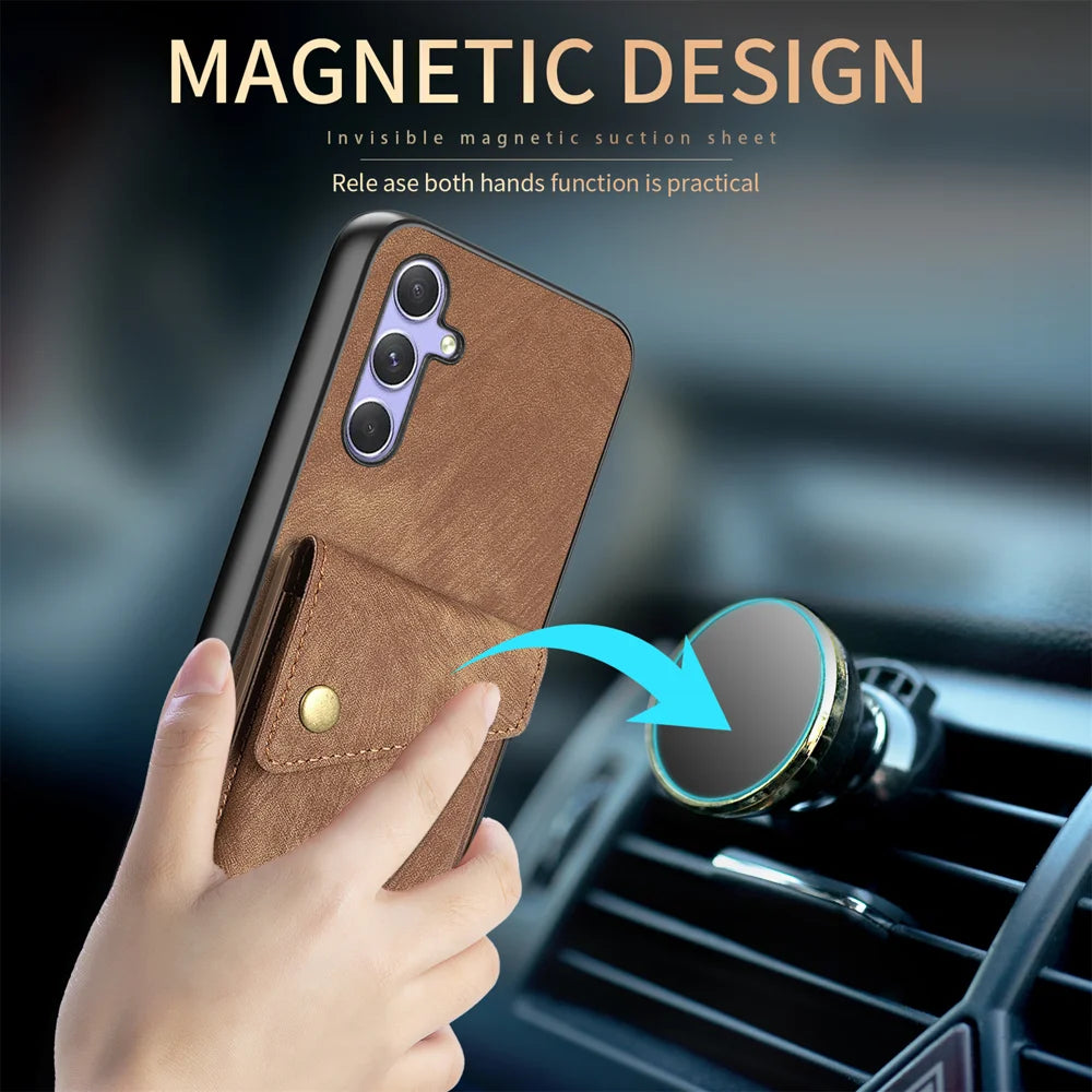 For Samsung Galaxy A18 5G / A18 4G / A17 5G / A17 4G Case with Card Holder Kickstand Leather Phone Back Cover - Brown - 6