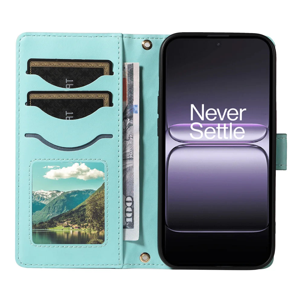 For OnePlus Nord 5 5G / OnePlus Ace 5 Ultra 5G Wallet Case Rhombus Leather Phone Cover with Strap - Green - 2