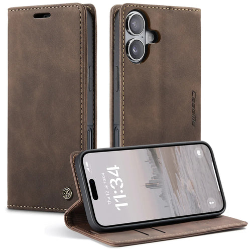 CASEME For iPhone 17 Wallet Case  013 Series PU Leather Phone Cover Stand - Coffee - 1