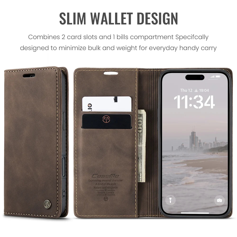 CASEME For iPhone 17 Wallet Case  013 Series PU Leather Phone Cover Stand - Coffee - 2
