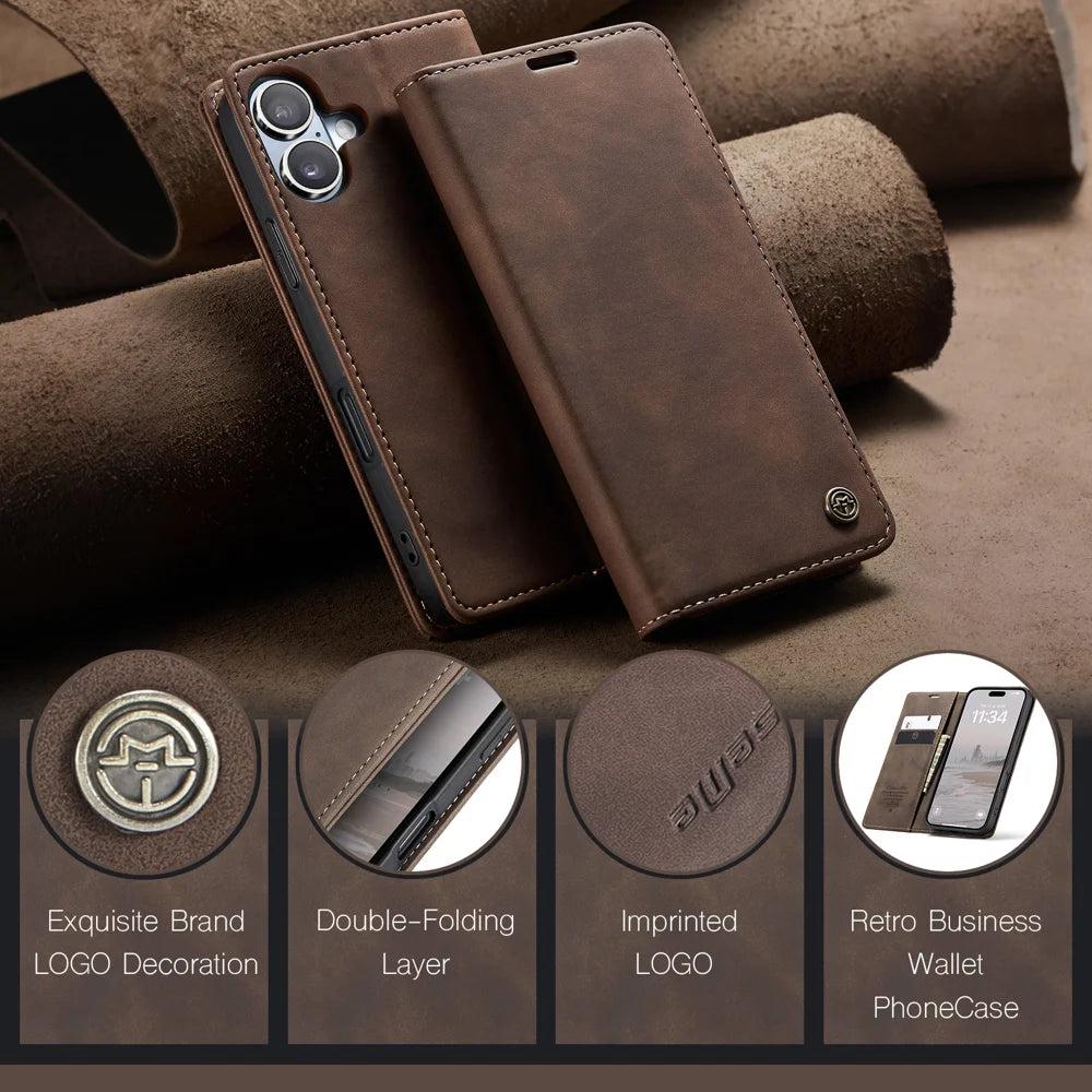CASEME For iPhone 17 Wallet Case  013 Series PU Leather Phone Cover Stand - Coffee - 4
