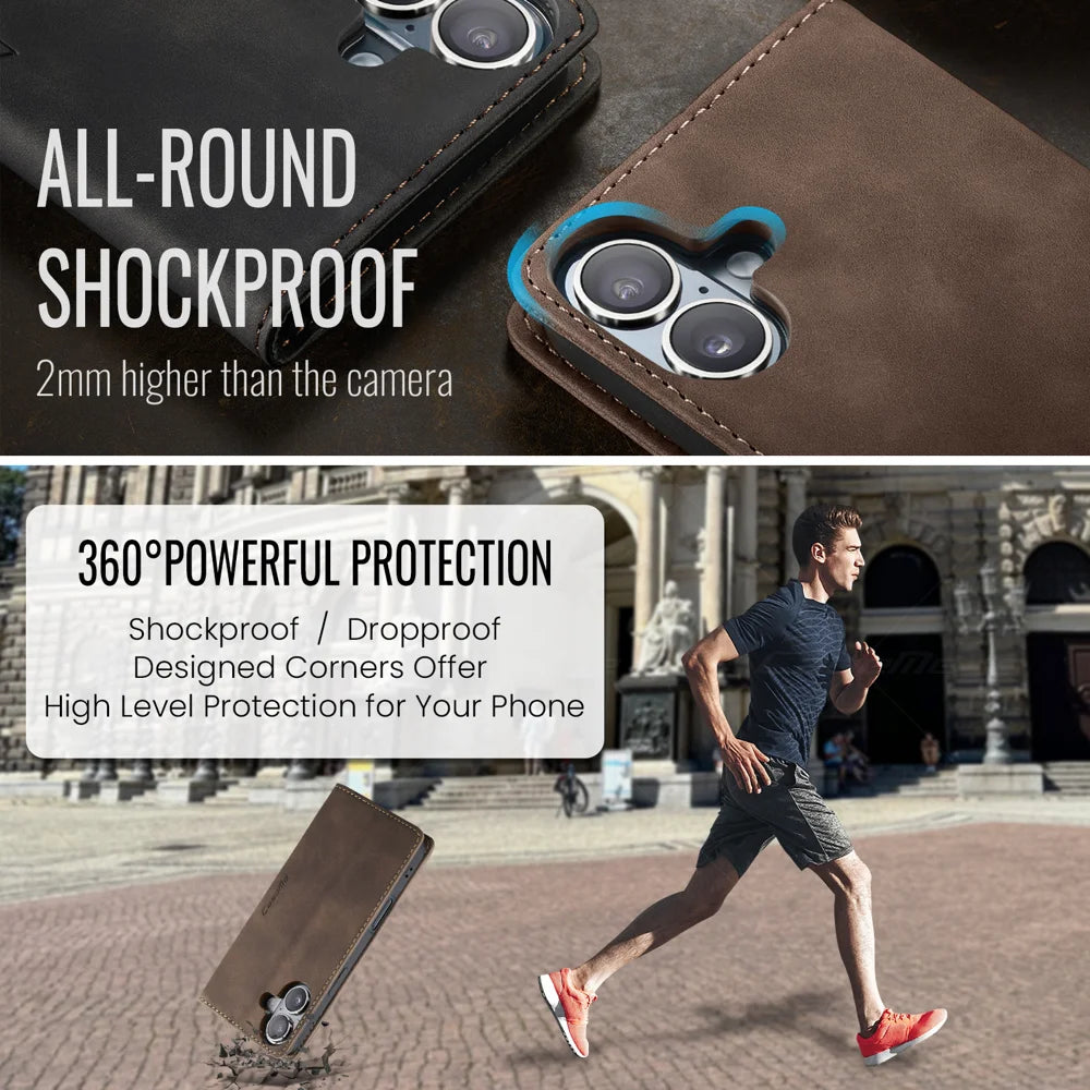 CASEME For iPhone 17 Wallet Case  013 Series PU Leather Phone Cover Stand - Coffee - 6