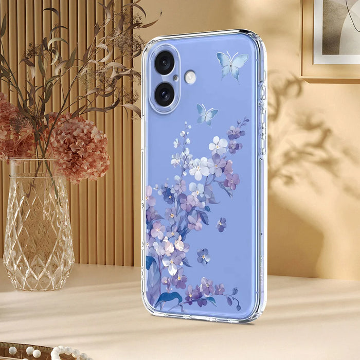For iPhone 16 Case Butterfly Floral Pattern Printing TPU Phone Back Cover - Violets - 5