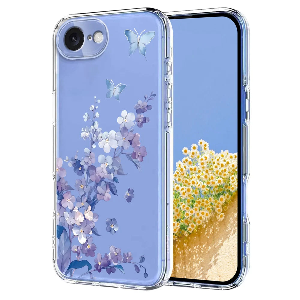 For iPhone 17e / 16e Case Butterfly Floral Pattern Printing TPU Phone Back Cover - Violets - 1