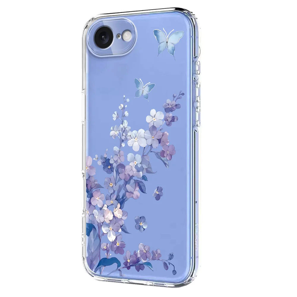 For iPhone 17e / 16e Case Butterfly Floral Pattern Printing TPU Phone Back Cover - Violets - 2